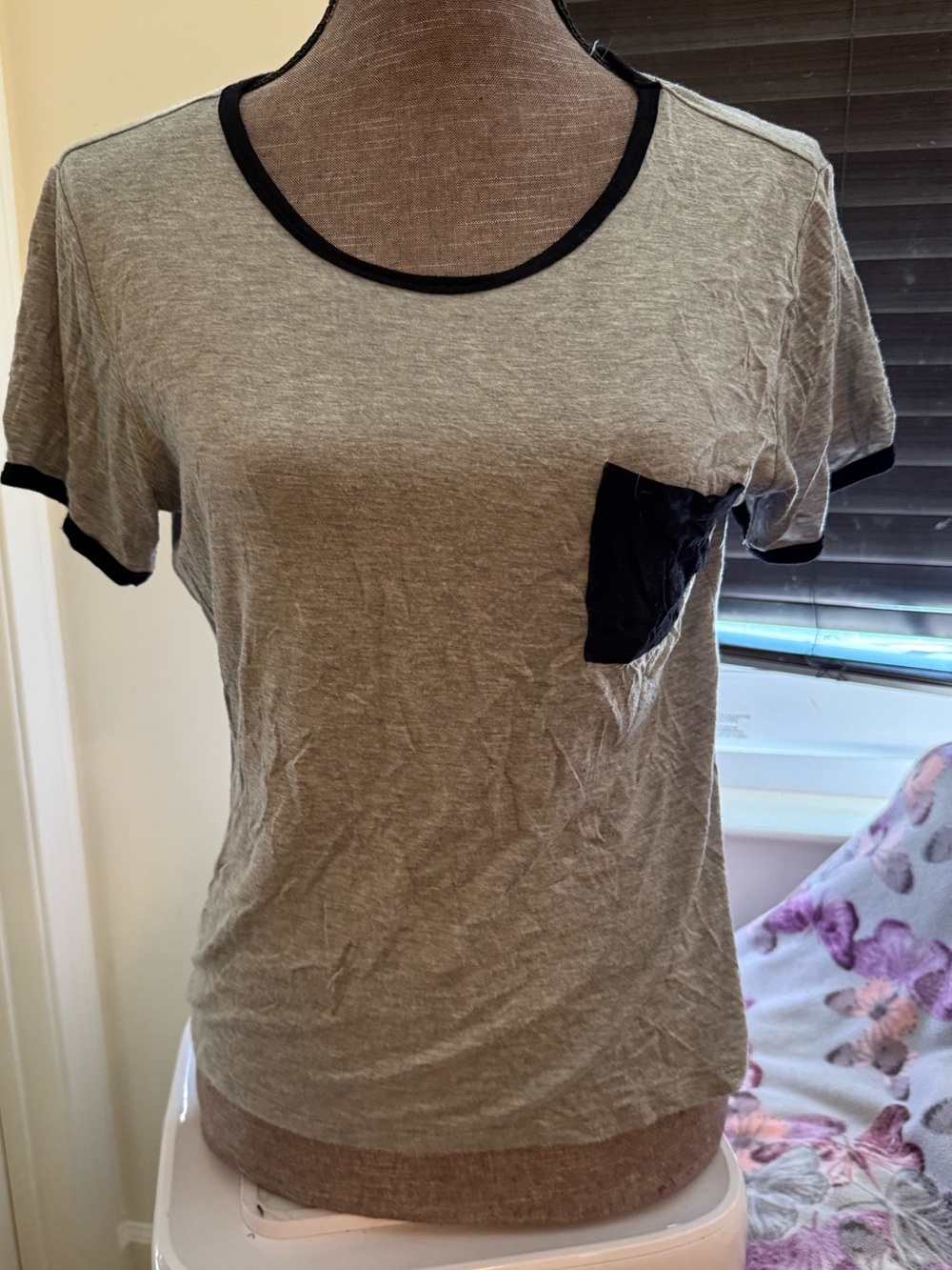 Ultra Flirt Heather Gray Tee with Black Trim & Pocket